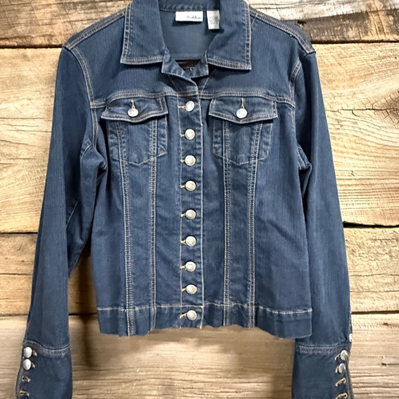 Chico's Jackets & Blazers - Chico's Platinum Denim jackets, silver button, French cuffs, sz 1